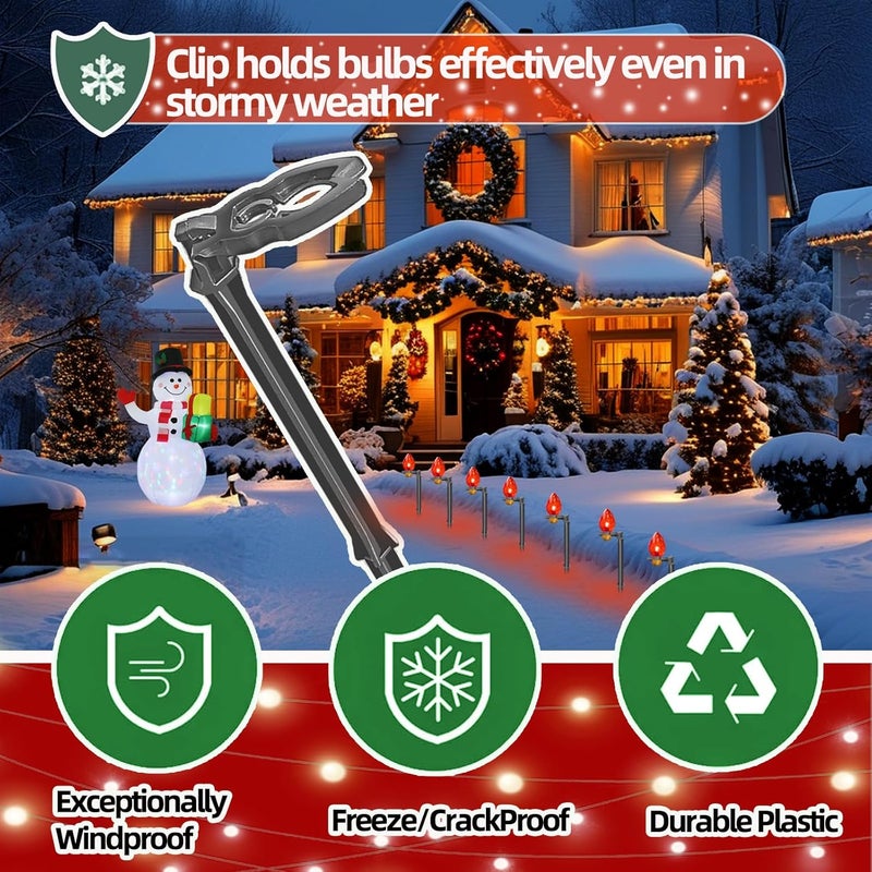 koneboss 100 Pack Christmas Light Stakes 8.5"-10" for C7 and C9 String Lights,Outdoor Light Stakes,Yard Stakes,Garden,Lawn,Pathway, Patio, Path, Walkway, Christmas Decoration Black - Image 3